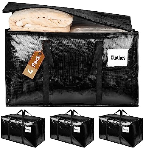 Set di 4 scatole di stoccaggio extra large con coperchio, scatole per il trasloco, robuste borse grandi per il trasloco con zip, borse impermeabili per vestiti, viaggi
