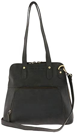 More Than Hip Poppy Handtasche Damen Matt Schwarz - Retro Tasche aus Öko Leder Schultertasche Umhängetasche Arbeitstasche