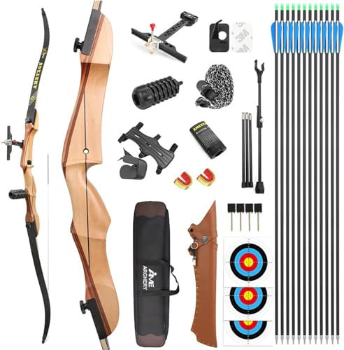 Bogenschießen Recurve Bogen Set für Anfänger Erwachsene 66 68 70 Holzbogen Jugend Bogen Set 14-40lbs Takedown Langbogen Jagd Bogen Sportbogen (68-36lbs, Bogenset 2-Schwarze gliedmaßen)