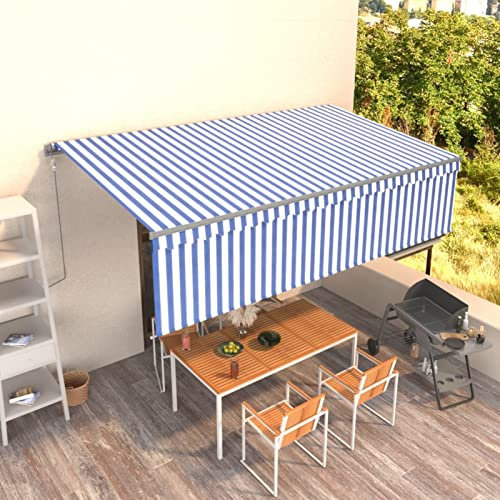 ZEYUAN Toldo automático retráctil con persiana, Toldos Exterior, Toldo De Terraza, Toldo Enrollable Exterior, Toldos Verticales, Toldos para Patio, 5x3 m Azul y Blanco