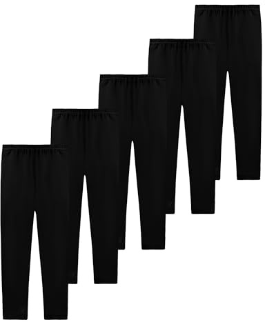 JOCMIC 5 Pack Girls Leggings Full Length Kids Toddler School Trousers | Breathable Soft Stretch Skin-Friendly Pants for Kids 5-14 Years, Back to School, Daily Wear