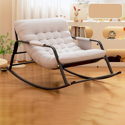 Schaukelstuhl Mit Armlehnen, Relaxsessel Schaukelsessel, Stillstuhl Schlafzimmer Schwingsessel Mit Stahlrahmen, Gartensessel Für Veranda, Garten, Hinterhof, Belastbarkeit Bis 150kg ( Color : Beige , S