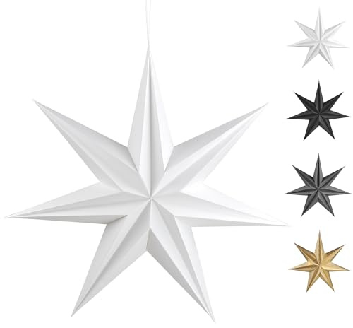Frau WunderVoll® Premium Faltsterne matt weiß mit Magnetverschluss 3 Stück Durchmesser 50cm, 7 Zacken geschlossene Oberfläche/Weihnachtsstern Adventsstern Weihnachten Advent Fenster Papierstern