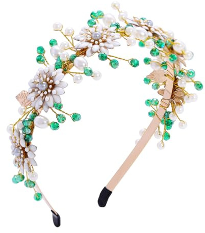 IYOU Blume Hochzeit Haarbänder Grün Kristall Stirnband Perle Prom Gast Haarschmuck für Braut und Brautjungfer