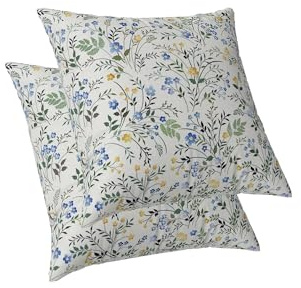 ggaimwf Fodera per cuscino floreale Fiore blu Pianta Modello vegetale Cuscini Stile fattoria Paese Copricuscini per divano soggiorno letto decorazioni per la casa esterno Federa 60x60 cm Set di 2