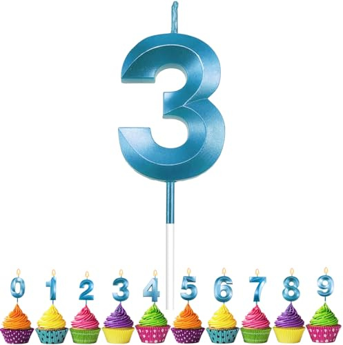 Geburtstagskerzen Zahlen 3, VUCDXOP 5cm Blau Geburtstagskerzen 3, 3D Geburtstagskerzen, Geburtstag Tortendeko, Geburtstag Kuchendeko, Geburtstag Kerzen Kinder für Geburtstag Jahrestag Partys