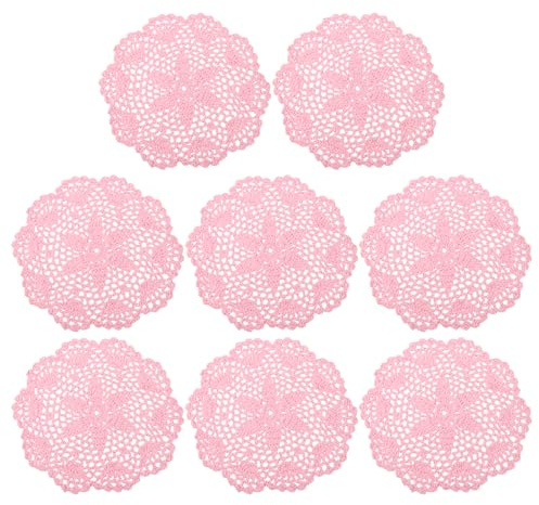 sourcing map Häkeldeckchen, 8 Stück, 20,3 cm, handgefertigt, gehäkelte Baumwolle, Untersetzer, runde Spitzen-Tischsets mit Blumenmuster für Hochzeit, Party, Dekoration (Rosa)