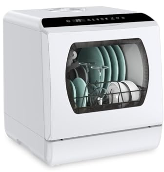 Lave-vaisselle de comptoir Portable, 5 programmes de lavage, Mini lave-vaisselle avec réservoir d'eau intégré de 5L et tuyau d'arrivée for appartements