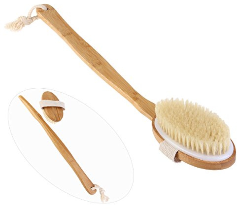 Körperbürste Premium-Schrubbbürste mit natürlichen Wildschweinborsten, langer Griff mit abnehmbarem Kopf for Peeling, Reduzierung von Cellulite/498