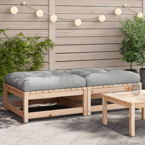 Tidyard Gartenhocker mit Kissen 2 STK.Garten-Ecksofa Sitzgruppe Sofa-Garnitur Gartenmöbel Loungesofa Gartenset Massivholz Kiefer