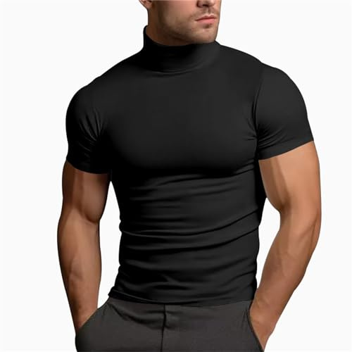 T-Shirt Herren Kurzarm Stehkragen Shirt Einfarbig Kompressionsshirt Halb Rollkragen Funktionsshirt Unterhemd Kragen Mode 2026 Rundhals Tee Hemd Sport Freizeitshirt für Sommer Gym Jogging