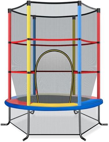 COSTWAY Cama Elastica Infantil Ø 165cm, Trampolines con Red de Seguridad y Almohadilla para Muelles para Niños de 3-6 Años, de Interior/Exterior, Carga estática 135kg