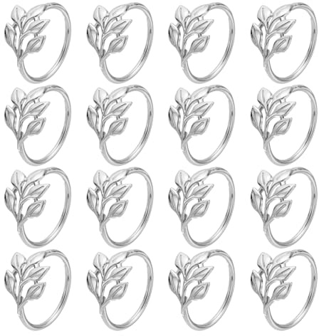 QUARKZMAN 24pz Ring per Tovaglioli a Foglia, Fermatovaglioli da Tavolo Fibbie Tovaglioli per Decorazione Adornamento Matrimonio Festa, Argento
