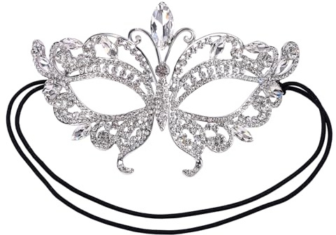 OIDEA Damen Venezianische Maske Strass: Augenmaske mit Strasssteine Sexy Metallmaske für Maskenball Phantom Der Oper Halloween Karneval Cosplay