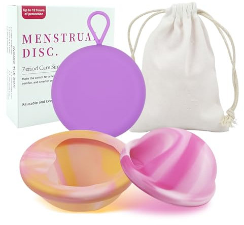 2 Pezzi di Disco Menstruale,Dischi Periodici Riutilizzabili,Coppetta Mestruale Morbidas,Ilicone Medico al 100% per Donne Sport Nuoto e Intimità Attive (S+L).