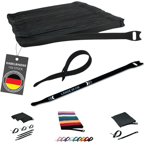 V VEJK® 150 Stück Wiederverschließbare Kabelbinder aus Nylon | wiederverwendbare kabelbinder | Bestes Kabelmanagement, egal ob zu Hause oder im Büro. (Schwarz Extra Lang)
