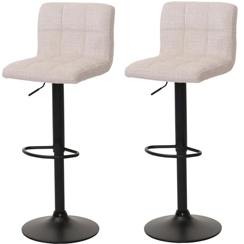 Mendler 2er-Set Barhocker HWC-G87 Stoff - Creme-beige | Tresenhocker, Barstuhl, höhenverstellbar drehbar, Chenille, (465g/m²), FSC®