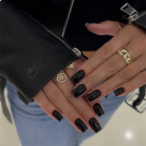 GlamRays 24 Stück Quadratische Falsche Nägel Schwarz Acryl Künstliche Nägel Glänzend Damen Und Mädchen Nagelstudio