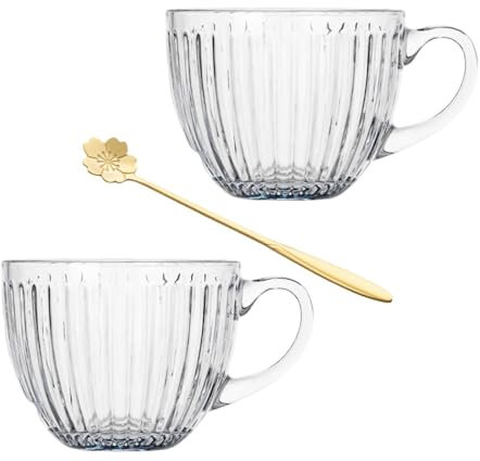 Tazze da caffè in vetro con manico, tazze da caffè trasparenti con cucchiaio, set di bicchieri per bar, bicchiere da 450 ml per cappuccino, bevande calde e fredde
