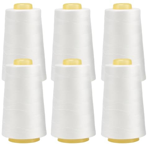 FOGAWA 6 Rollen Nähgarn Polyester Nähgarn Nähmaschinengarn, 40s/2, 3000 yards, Garnspule Overlockgarn für Näharbeiten, Quilten, Patchwork, Kleidung(Weiß * 6)