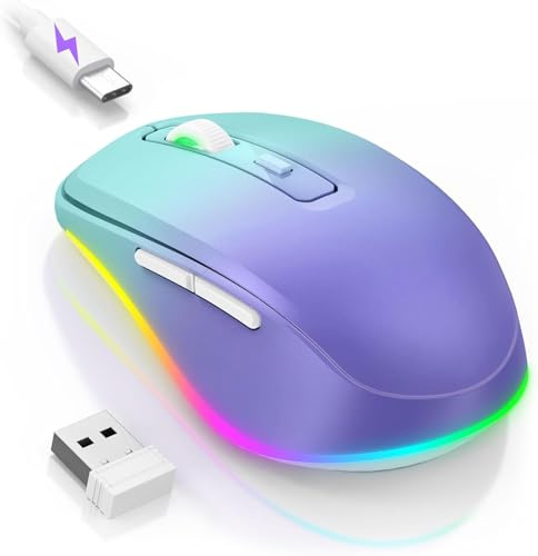 Souris Seenda sans fil, rechargeable et LED pour ordinateur portable, souris silencieuse USB 2,4G avec mouvement de jiggler intégré