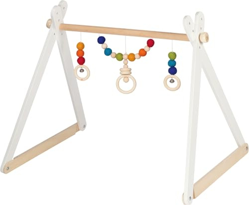 goki 65357 Baby-Fit Spielebogen Regenbogen aus Holz & Wollfilz, Greif- und Spieltrainer, 4 Fach höhenverstellbar, Bunte Kugeln & Ringe zur Sinnesanregung, Made IN Germany, 60 x 55 x 57cm, ab Geburt