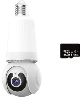 Telecamere di sicurezza domestica Lampadina for interni Telecamera IP Visione notturna a colori Visione notturna automatica Monitor di sicurezza wireless CCTV intelligente con supporto E27(1MP Add 64G