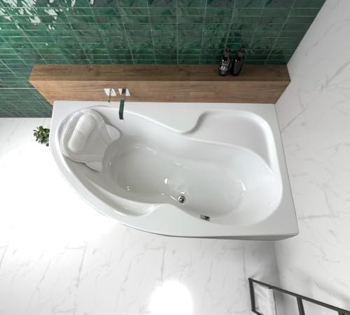 ECOLAM Baignoire d'angle Wela 170 x 100 cm droite + tablier | oreiller Mare | pieds siphon set complet