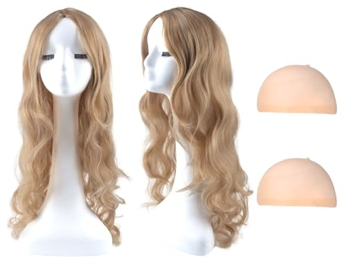 SSKHE Stylish Blonde Wavy Wig for Women, 27-Inch Long Curly Synthetic Hairpiece, Ideal for Role Play, Fancy Dress, and Daily Use, Lightweight and Comfortable for All-Day Wear