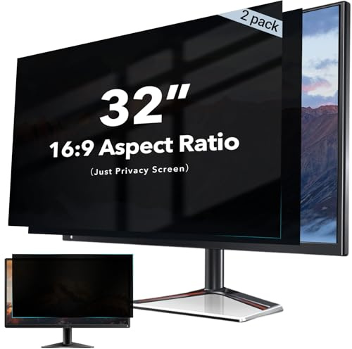 NAQIDY 32 inch Curved Computer Privacy Screen Filter for 16:9 Widescreen Monitor, Anti Glare Blue Light Filter, Anti-Scratch Computer Monitor Privacy Shield, Removable Computer Privacy Screen