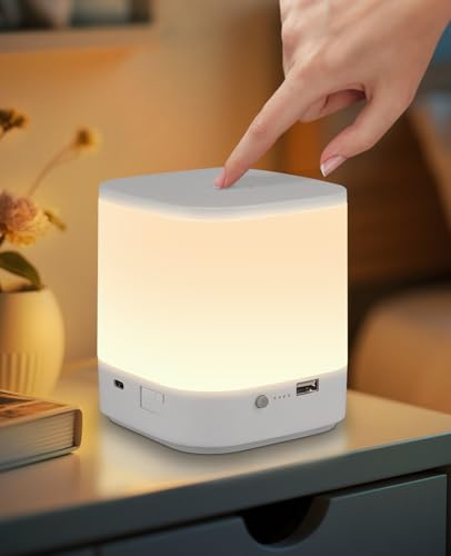 Homefire LED Nachttischlampe Touch Dimmbar: Tischlampe Akku 3600mAH USB | Aufladbar Weiß Nachttischlampe Kabellos mit 3 Farbtemperatur&Timing Funktion Nachtlicht Kinder für Schlafzimmer