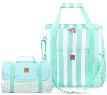 Whitesands 20L Large Family Cool Bag Including Picnic Blanket, 150 x 135cm Rug, Spacious Outer Pockets, Keeps Food Fresh & Cool for 6 Hours, Bundle Set