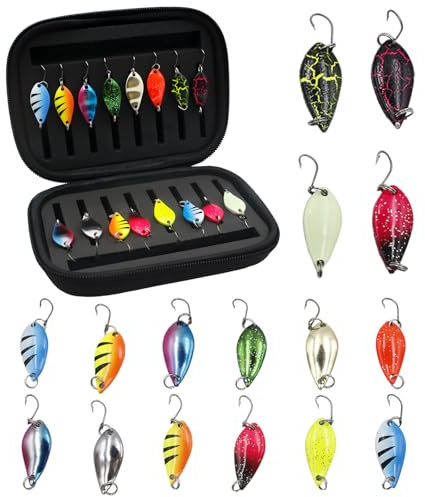 Forellen Spoon Set 16 Stück Forellenköder, Kunstköder Spinner Blinker-2.5g/3.5g/5g Ausgestattet mit Einer Hängetasche Forellen Blinker,Geeignet für Forelle, Seebarsch, Krustenkarpfen, etc