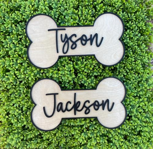 Personalisierte Holz-Hundemarke mit Knochenmotiv, personalisierbar, für Hundekennzeichen, Crate oder Room – rustikales Hundeschild für Haustiere – Custom Dog Room Decor (Stil 3)