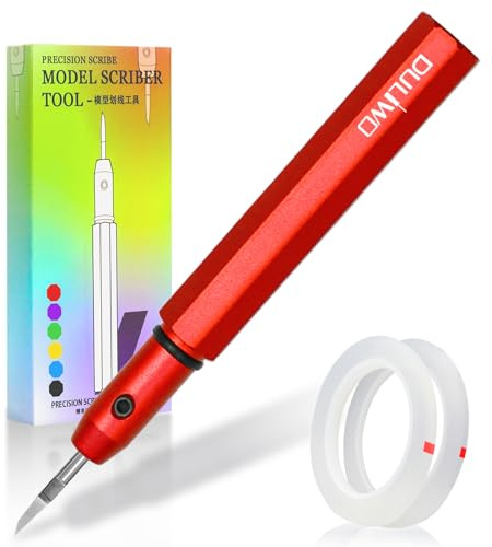 DULIWO Model Scriber Chisel, Panel Line Scribing Tool, Tungsten Steel 0.10mm for Gundam HG/RG/MG, Resin Kits – Includes 3mm & 6mm Scribing Tape, Gunpla