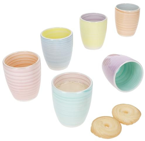 MamboCat Pastello Lot de 6 tasses à moka | 150 ml | Petites tasses sans anse en faïence pour 6 personnes avec décor tourbillon aux couleurs pastel | Pour expresso, matcha, etc.