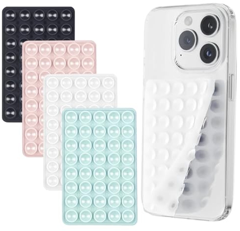 AUXHCYL 4 Stück doppelseitige Silikon Handy-Saugnäpfe für Selfies und Video, Halterung für alle Handymodelle (Weiß, Schwarz, Rosa, Grün)