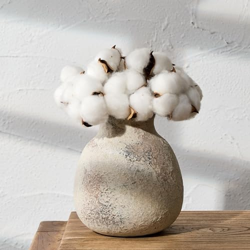PORCER Ceramic Rustic Flower Vase, 6.1 Inch Cute Boho for Home Decor, Farmhouse Terracotta Vase for Living Room, Table, Shelf, Mantel Decoration, Farmhouse, Natural Brown