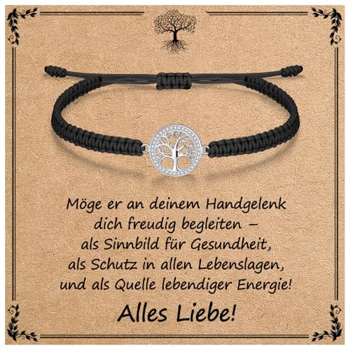 J.Endéar Lebensbaum Armband für Frauen Mädchen Geschenk mit Segenskarte | 925 Sterling Silber, Cubic Zirkonia & Geflochtene Kordel | Geschenk für Geburtstags, Weihnachtstag, Motivations