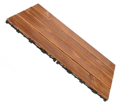 HOMSFOU Carbonized Wood Floor Deck Tiles Interlocking Patio Flooring for Garden Outdoor Balcony