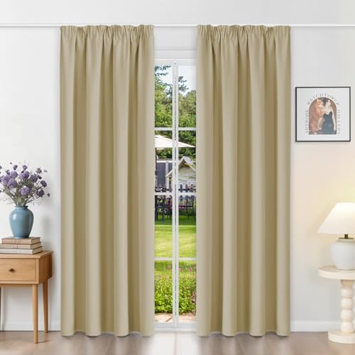 Runyéla Gardinen mit Kräuselband Vorhänge Blickdicht Beige Verdunkelungsvorhänge 2er Set 200 x 140 (HxB) für Schienensystem, Thermovorhänge Kälteschutz Schiebegardinen für Wohnzimmer Curtain