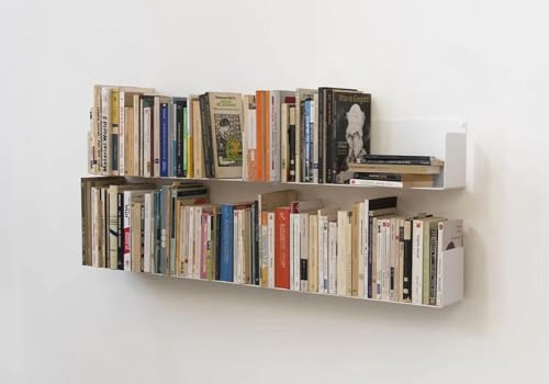 TEEbooks – 4 Schwebende Bücher Wandregal 45 cm | Unsichtbares Regal aus Metall Weiß | Minimalistisches Wand Bücherregal | Hergestellt in Italien | Einfache Wandmontage