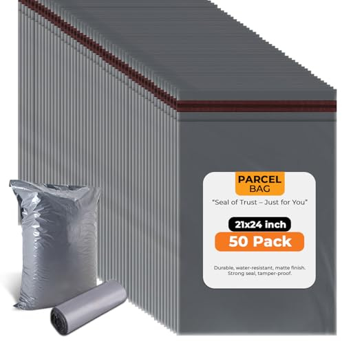 Stick Well 50-Pack Parcel Bags, 21 x 24 | Tamper-Proof & Waterproof | Self-Seal, Safe & Secure Plastic Packaging | Large Postage Bags for Clothes, Mailing, Shipping & Delivery