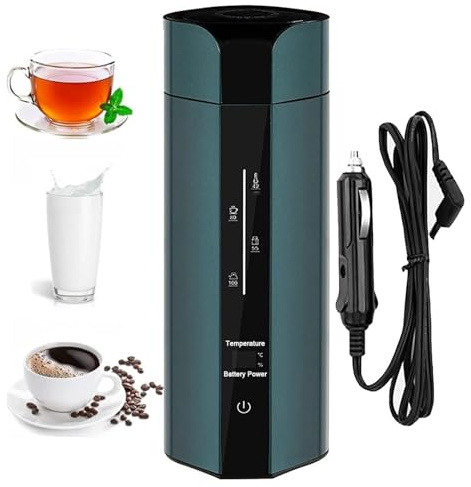 Bouilloire de voyage 12 V pour voiture, camion, chauffage sans fil, bouteille d'eau en acier inoxydable 30408, 350 ml, fonctionnement à une clé, pour eau chaude, café, thé (vert)