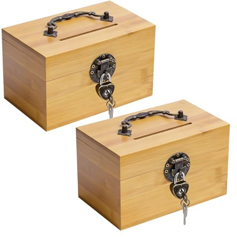 Schatztruhe Holz, 2 Stück Vintage Schatzkiste Kindergeburtstag, Holzkiste mit Schloss und Schlüssel, Schatztruhe Spardose, Holztruhe Klein Holzbox Mit Deckel Für Aufbewahrung Dekoration 15x9.5x9.5cm