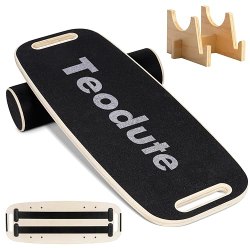 Teodute Tavola di Equilibrio in Legno, 2cm Spessore Balance Board + Rullo Sughero, Carico Massimo 150kg, con Ripiano Portaoggetti, per Allenamento Surf Chiuso All'aperto Fitness Yoga Coordinazione