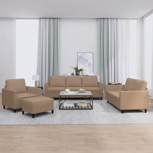 RMIHSJG Ensemble canapé 4 pièces avec coussin marron cappuccino en cuir synthétique résistant avec tabouret polyvalent pour salon et salon