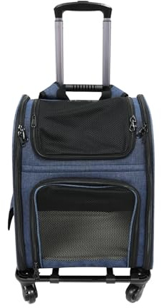 Mochila para perros con carrito, 2 en 1, ampliable, caja de transporte para perros con ruedas, mochila grande para gatos de hasta 15 kg, portátil y transpirable, caja de transporte para perros