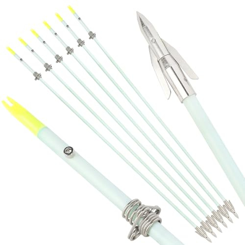 wolfman Flechas de 33 Pulgadas para Pesca con Arco, Flechas Luminosas de Fibra de Vidrio con Puntas de Caza y Deslizadores de Seguridad, aptas para Arcos compuestos y recurvos