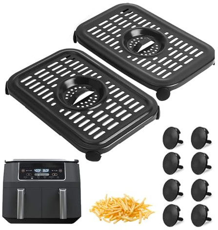 2 Pack Air Fryer Grill Pan for Ninja Foodi Foodi AF400UK 9.5L 6 in 1 DualZone 2 Drawers Air Fryer, Replacement Air Fryer Crisper Plate Grill Plate Tray Accessories with 8 Rubber Bumper, Dishwasher